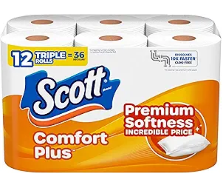 Toilet Paper, 12 Triple Rolls, 231 Sheets per Roll, Septic-Safe, 1-Ply Toilet Tissue